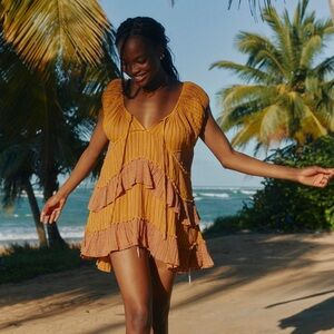 Free People Best on The Beach Tunic in Purple Combo Size Small NWT